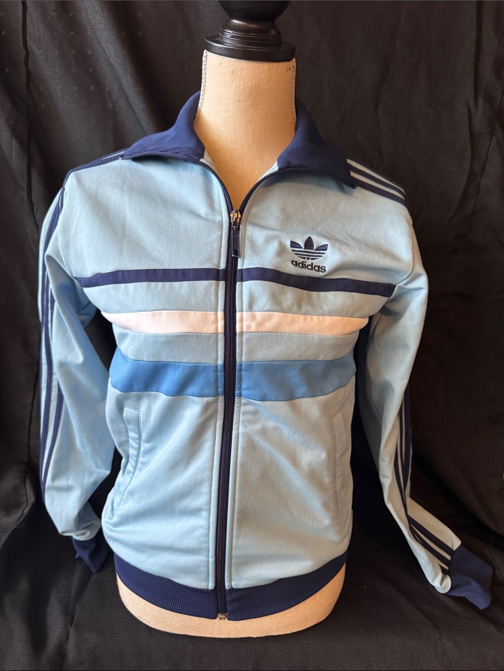 adidas Light Blue & Navy Striped Track Jacket